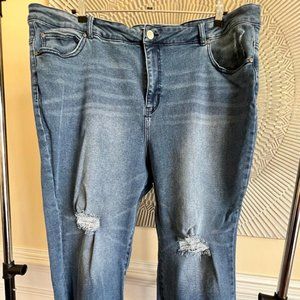 Eloquii Denim Cropped Ankle Wide Leg Distressed Medium Wash Jeans Plus 26